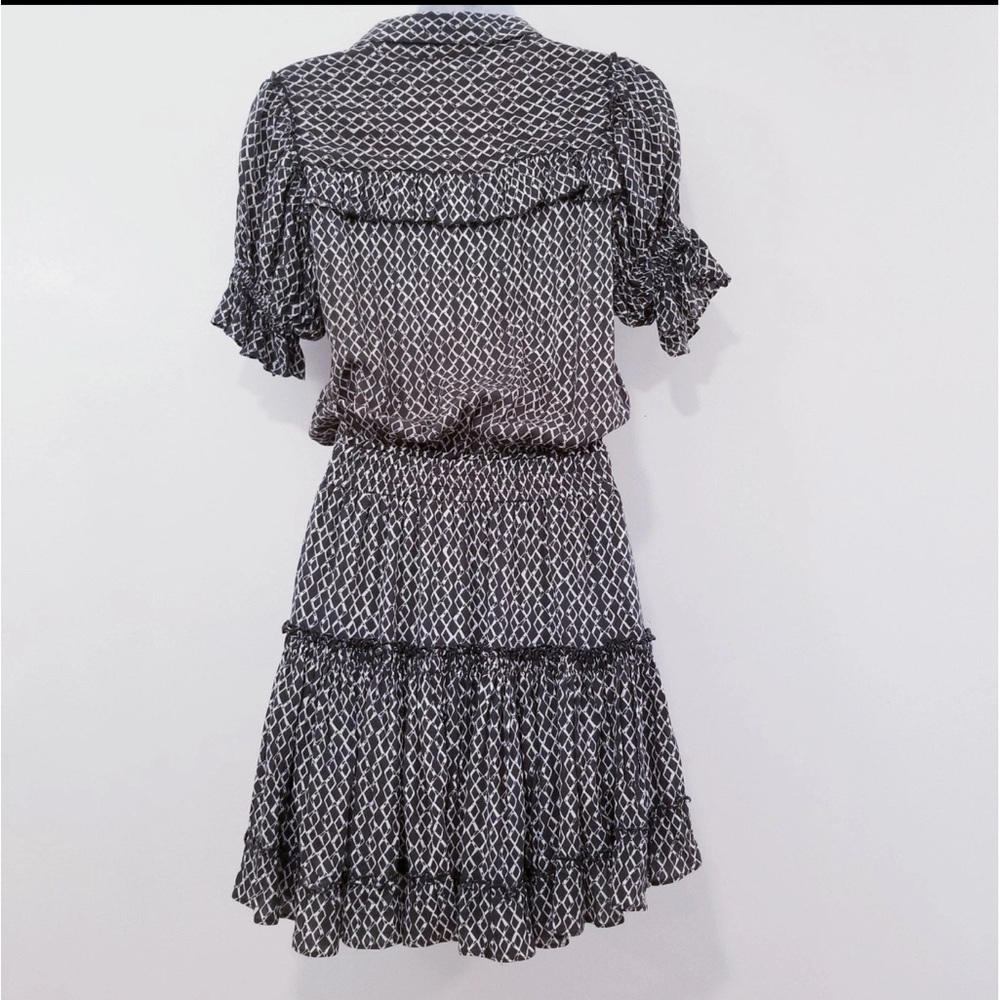 Skylar + Madison Brown and White Ruffled Puff Sleeve Mini Dress - Picture 4 of 9